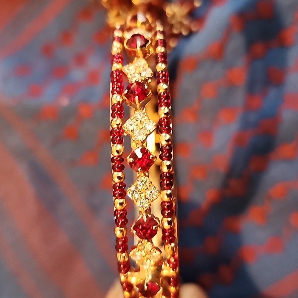 Bollywood Goldtone and Red Bangle Set - Picture 2 of 9